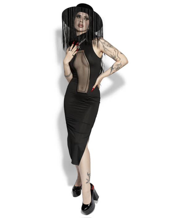 gothic midi dress Coffin Mesh Dress | Gothic Sheer Layering