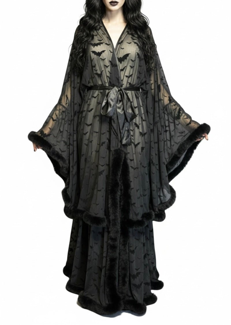 Black Draculina Feathered Robe | Gothic Vampirecore Boudoir  Western Evil