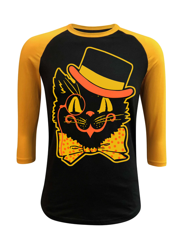 Top Hat Cat Vintage Halloween Unisex Raglan Shirt