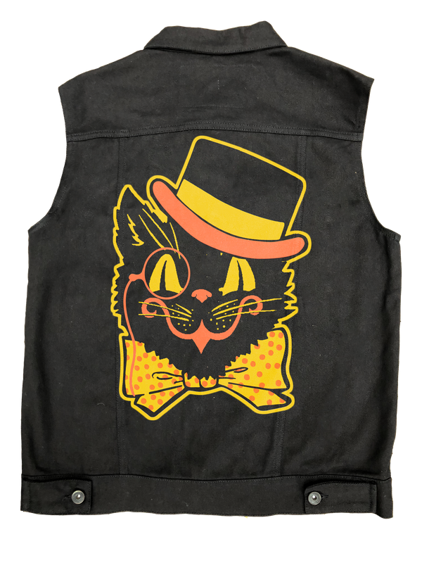 Black Cat Denim Slim Fit Vest Jet Black