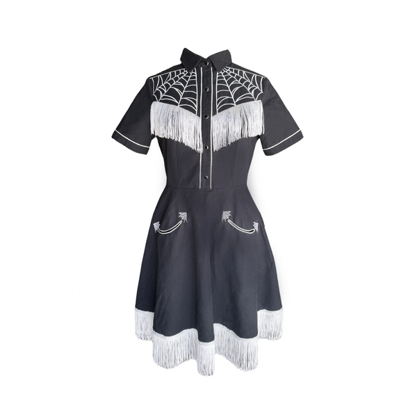 Spider Web Embroidered Western Tassel Dress