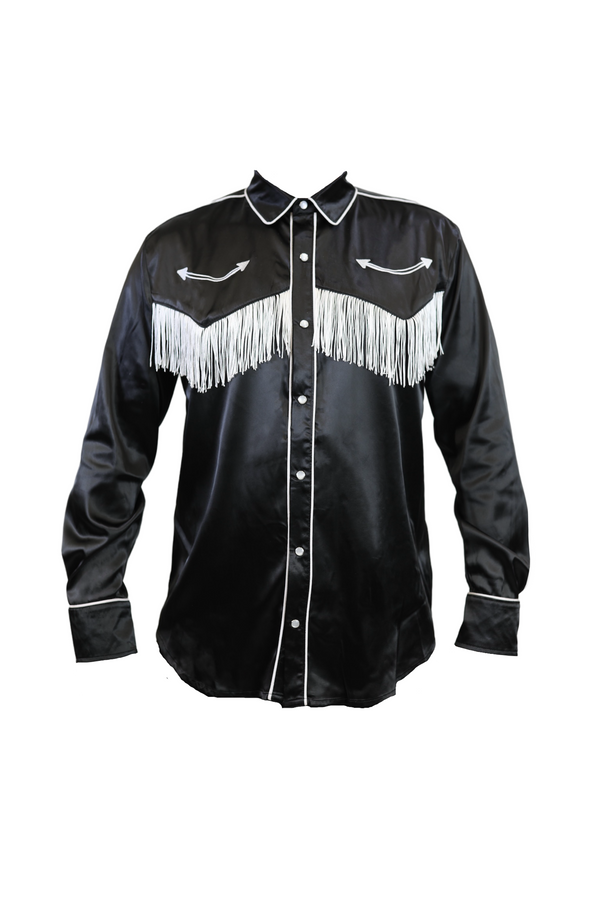 Classic Black Satin Western Shirt