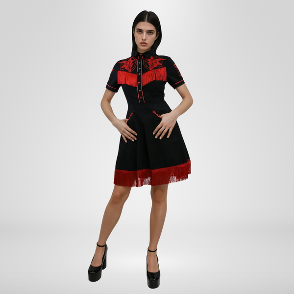 Baphomet Embroidered Western Tassel Dress
