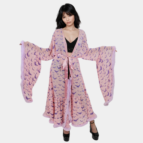 Pastel Goth Draculina Boudoir Feathered Robe