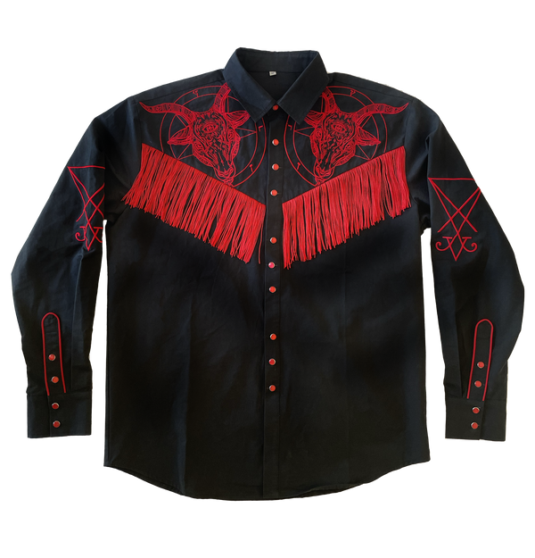 Baphomet Embroidered Western Tassel Shirt