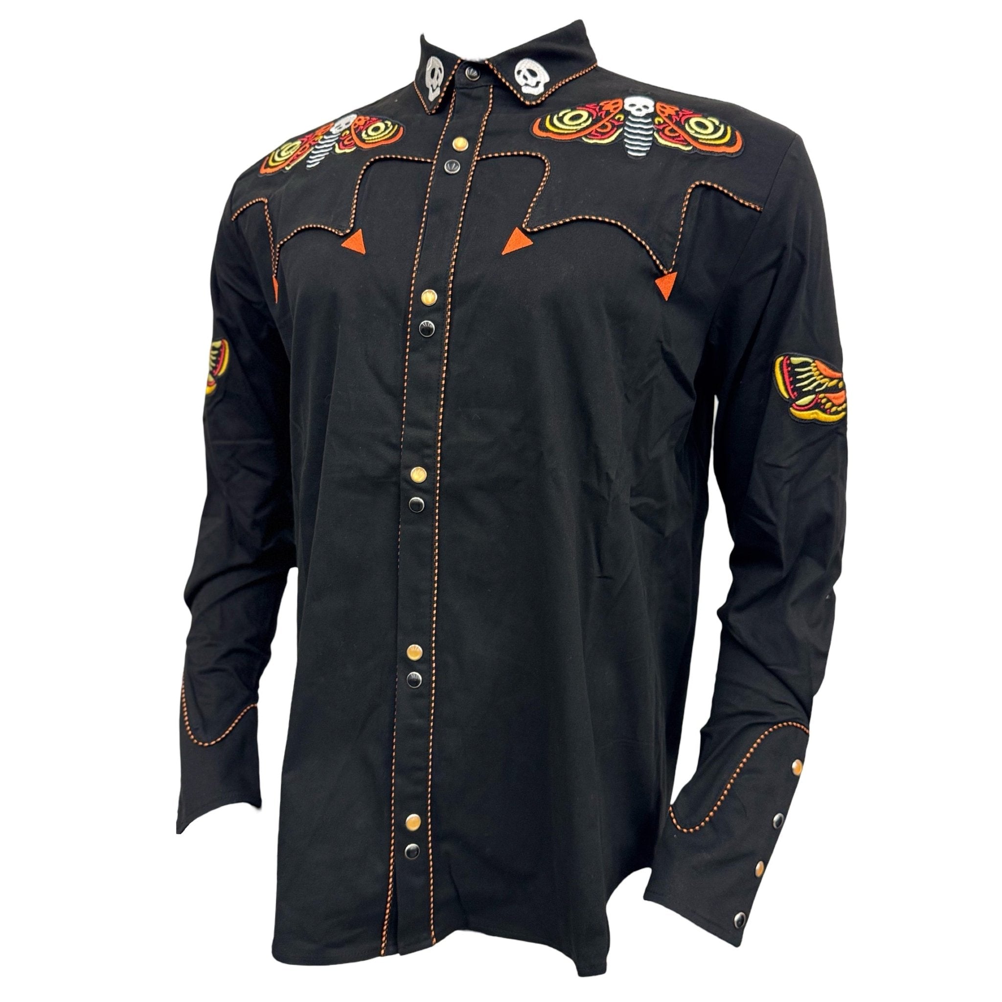 Death's Head Moth Western Shirt - Gothic Occult Embroidered Button