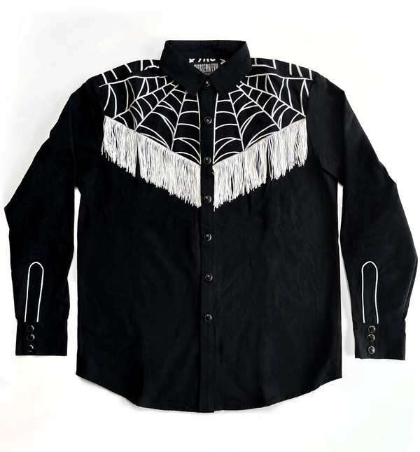 Spider Web Embroidered Western Tassel Shirt